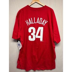 Philadelphia Phillies Majestic Shirt Mens Red  Short Sleeve XXL Tall Halladay